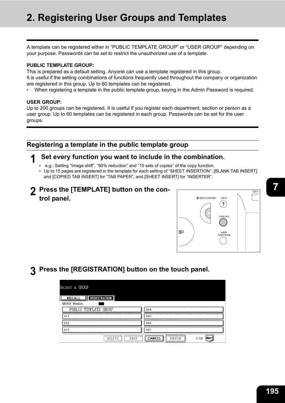 Registering user groups and templates | Toshiba E-STUDIO 850 User Manual | Page 197 / 338