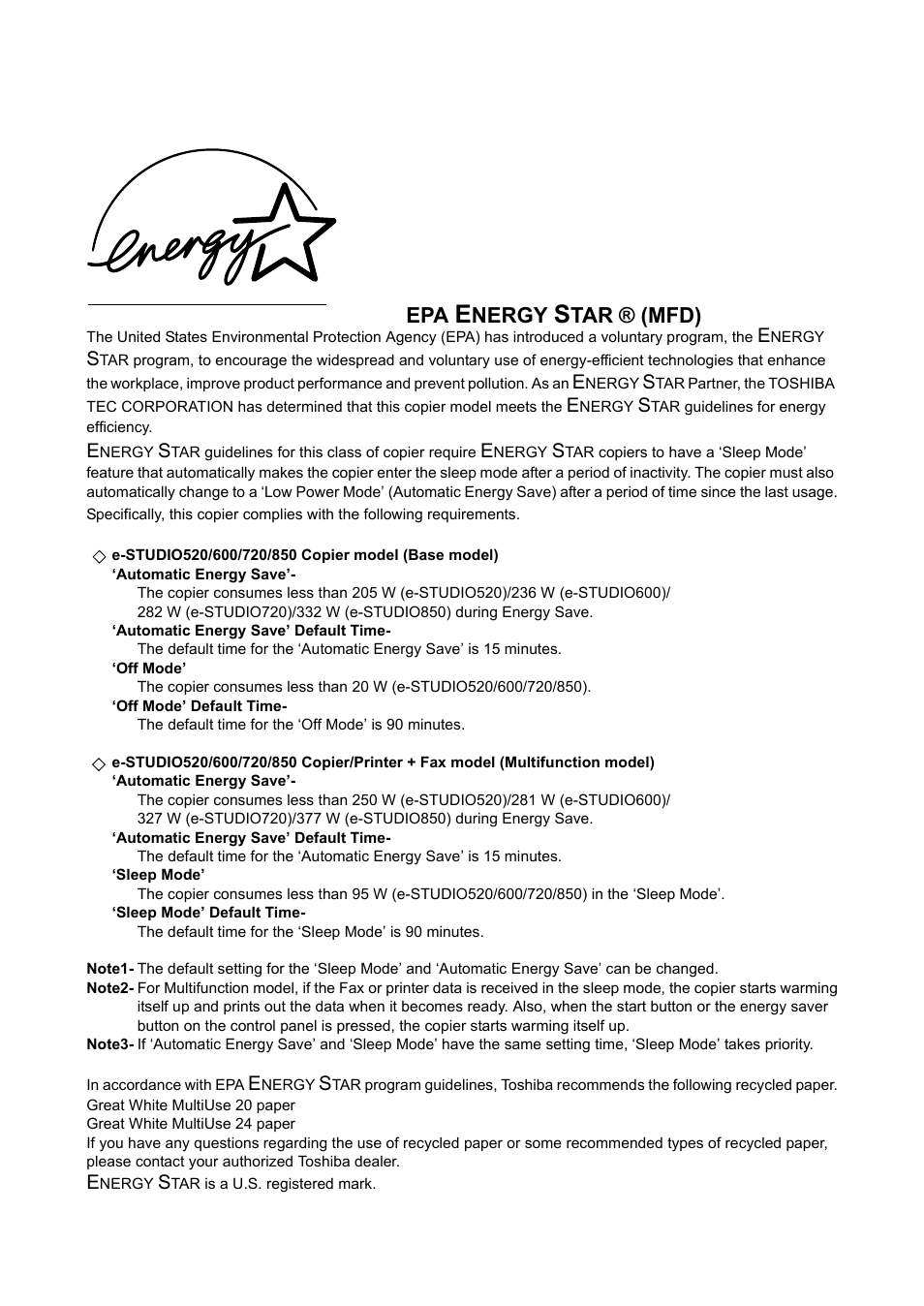 Nergy, Tar ® (mfd) | Toshiba E-STUDIO 850 User Manual | Page 2 / 338