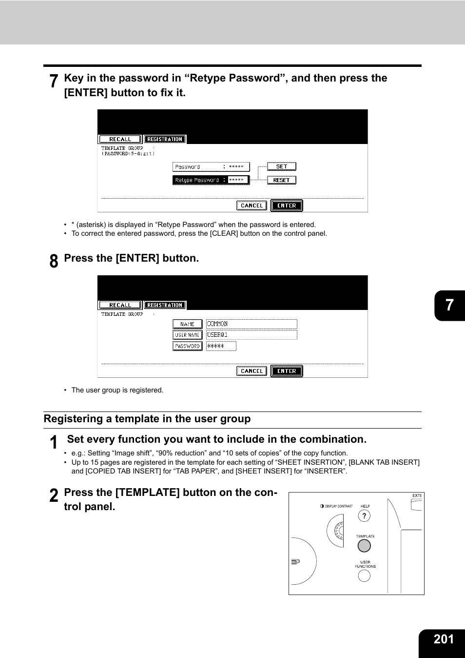 Registering a template in the user group | Toshiba E-STUDIO 850 User Manual | Page 203 / 338