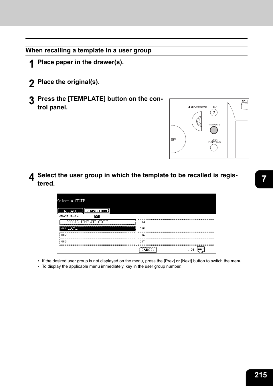 When recalling a template in a user group | Toshiba E-STUDIO 850 User Manual | Page 217 / 338