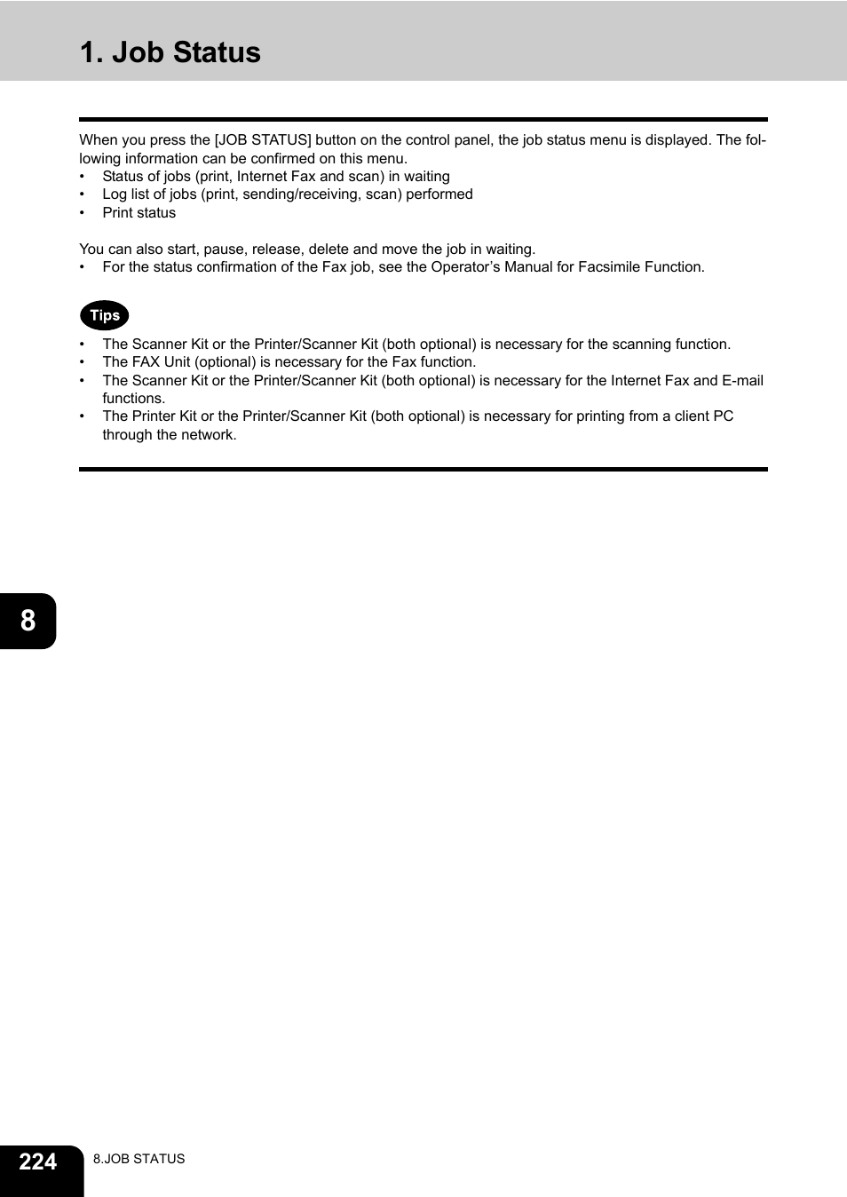 Job status | Toshiba E-STUDIO 850 User Manual | Page 226 / 338