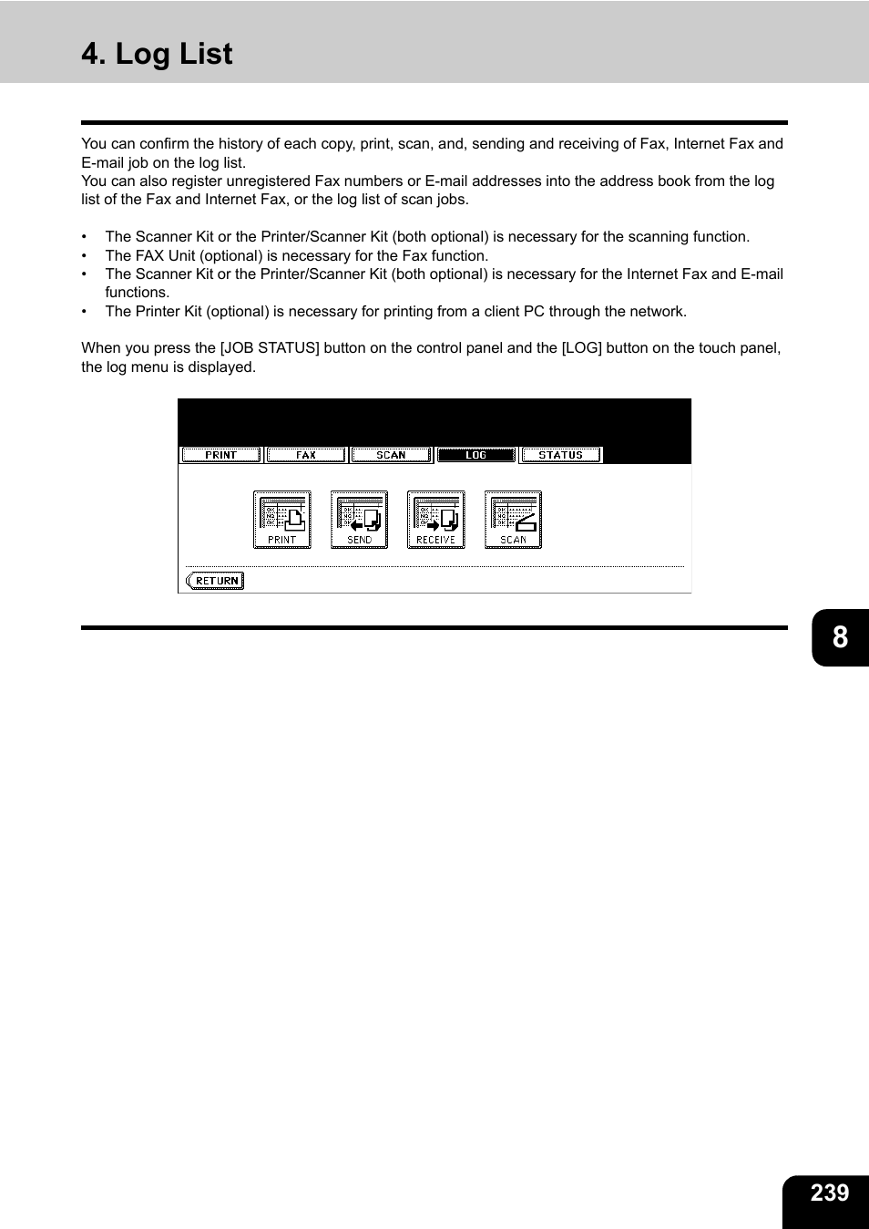 Log list | Toshiba E-STUDIO 850 User Manual | Page 241 / 338