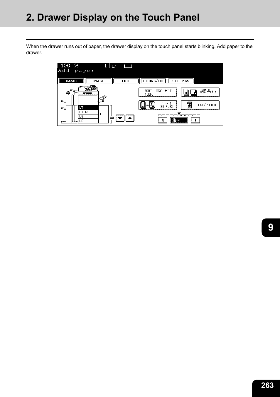 Drawer display on the touch panel | Toshiba E-STUDIO 850 User Manual | Page 265 / 338