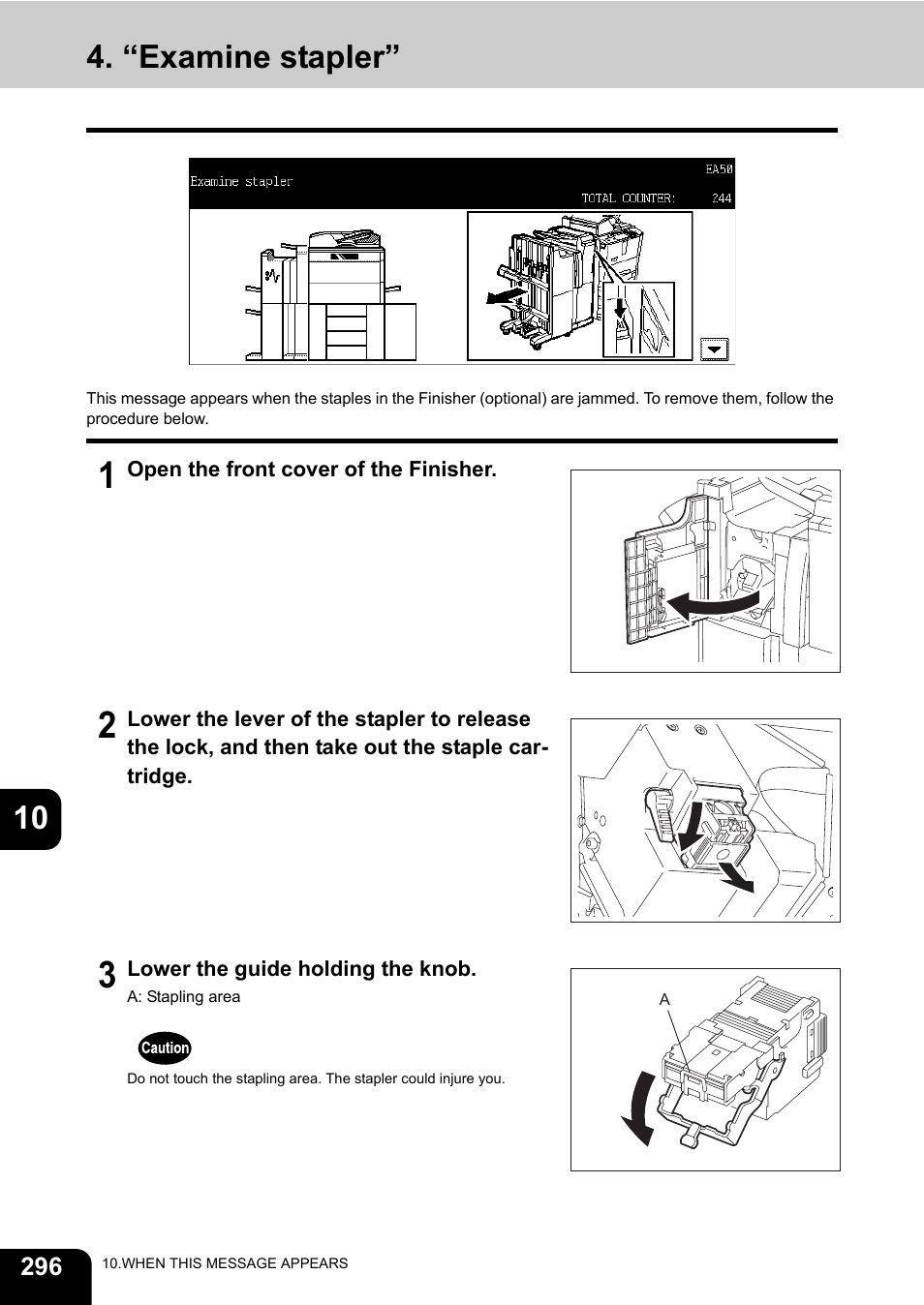 “examine stapler, 10 4. “examine stapler | Toshiba E-STUDIO 850 User Manual | Page 298 / 338