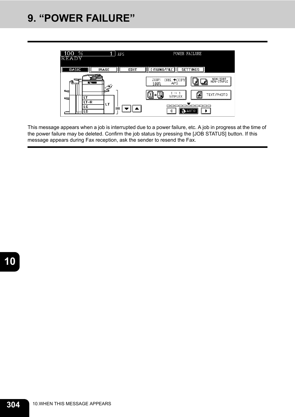 “power failure, 10 9. “power failure | Toshiba E-STUDIO 850 User Manual | Page 306 / 338