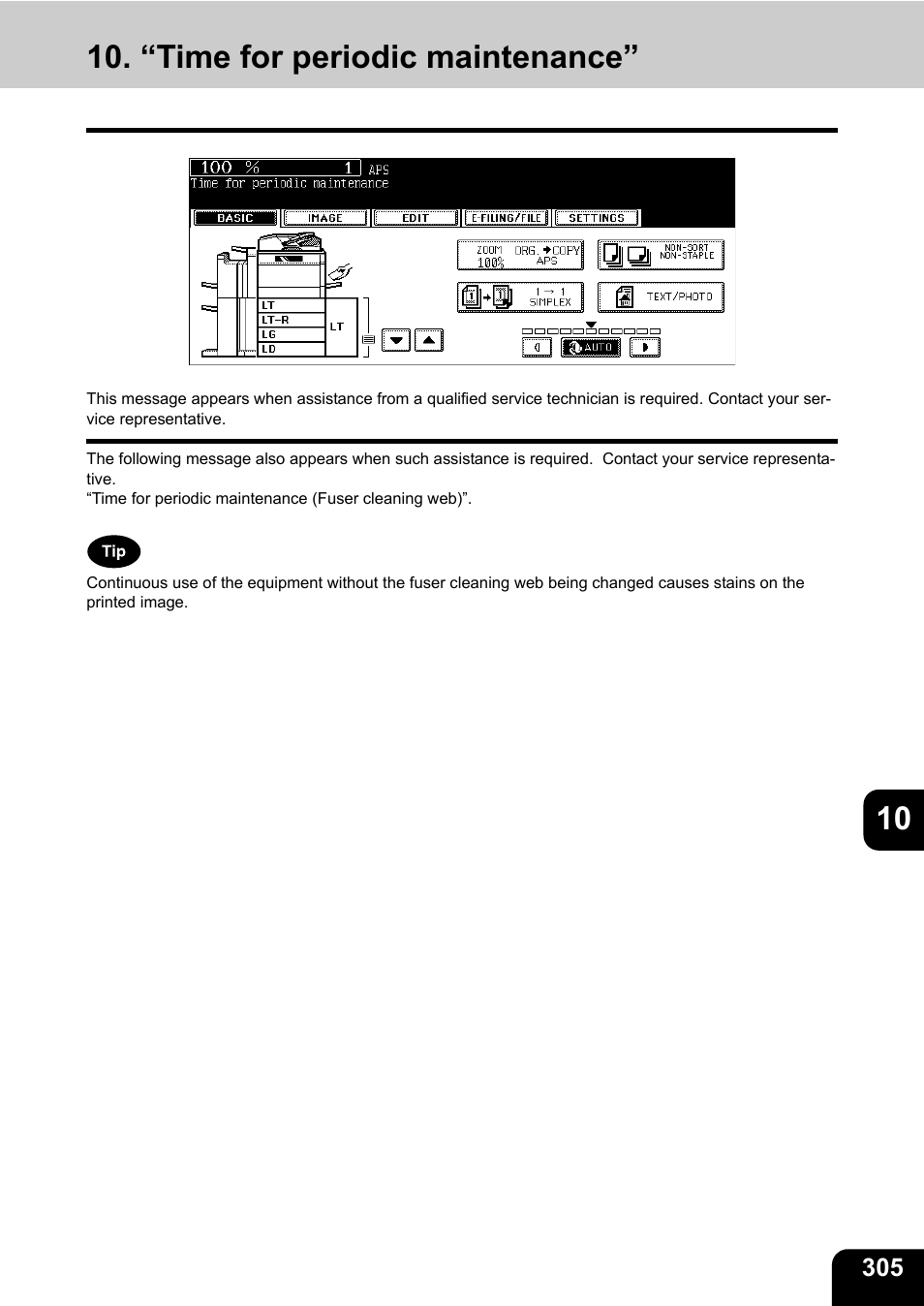 “time for periodic maintenance, 10 10. “time for periodic maintenance | Toshiba E-STUDIO 850 User Manual | Page 307 / 338