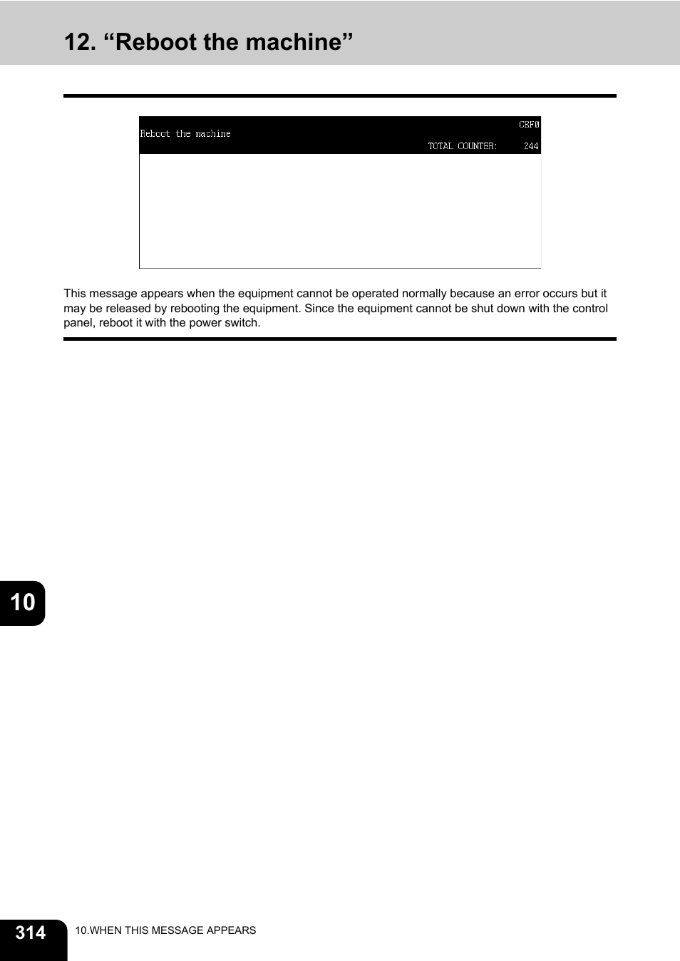 “reboot the machine, 10 12. “reboot the machine | Toshiba E-STUDIO 850 User Manual | Page 316 / 338