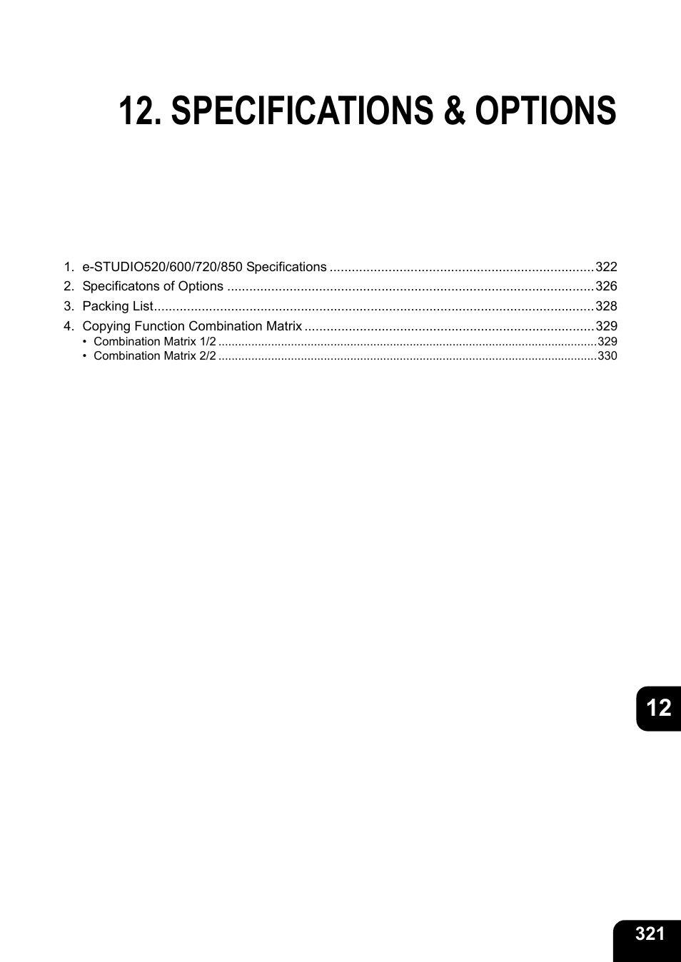 Specifications & options | Toshiba E-STUDIO 850 User Manual | Page 323 / 338