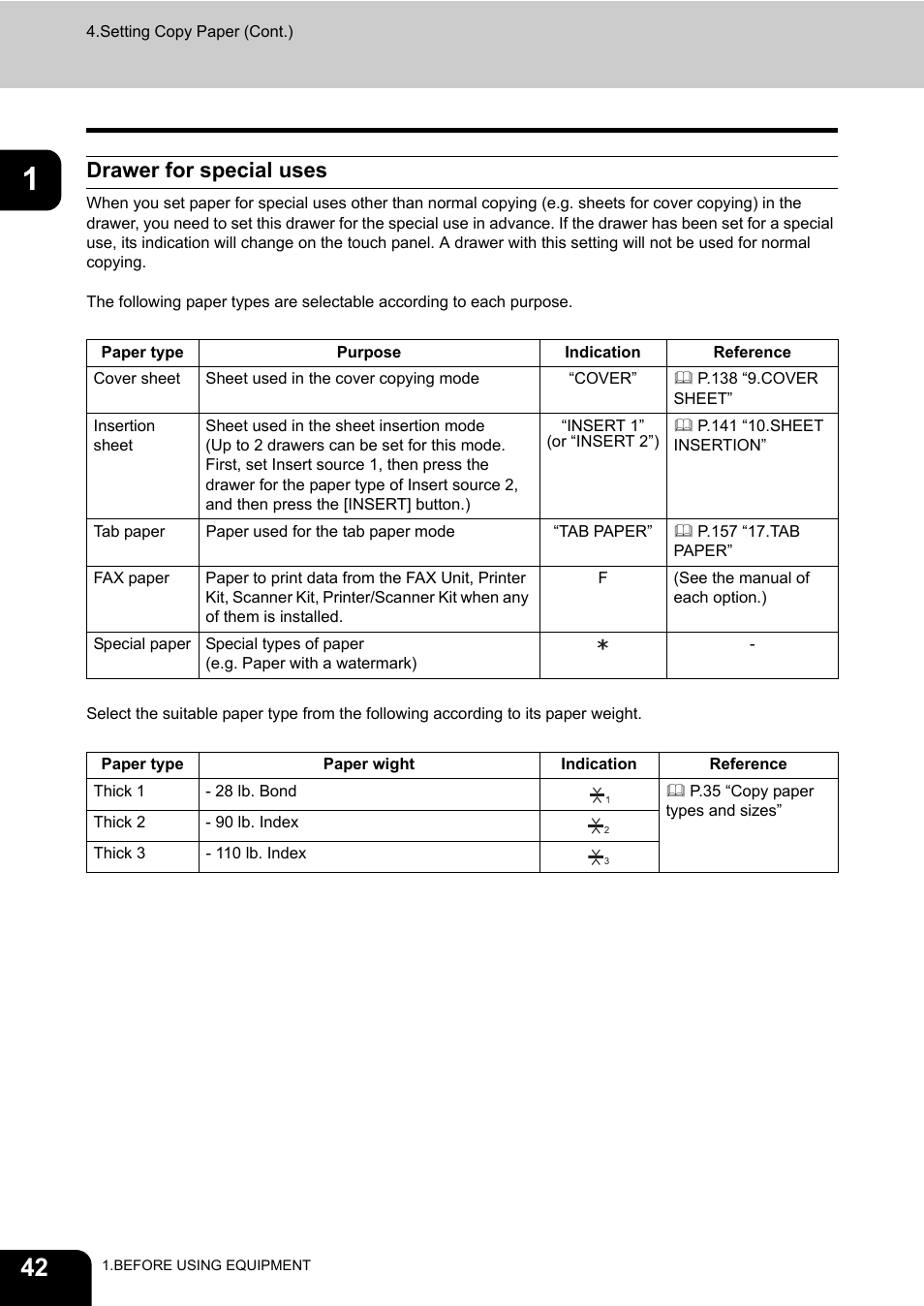 Drawer for special uses | Toshiba E-STUDIO 850 User Manual | Page 44 / 338