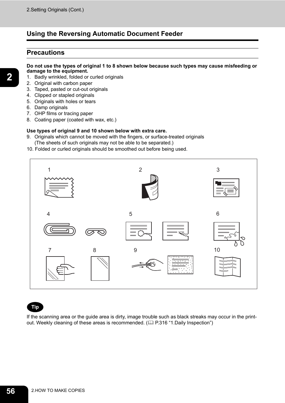 Using the reversing automatic document feeder, Precautions | Toshiba E-STUDIO 850 User Manual | Page 58 / 338