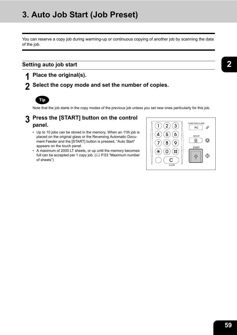Auto job start (job preset), Setting auto job start | Toshiba E-STUDIO 850 User Manual | Page 61 / 338