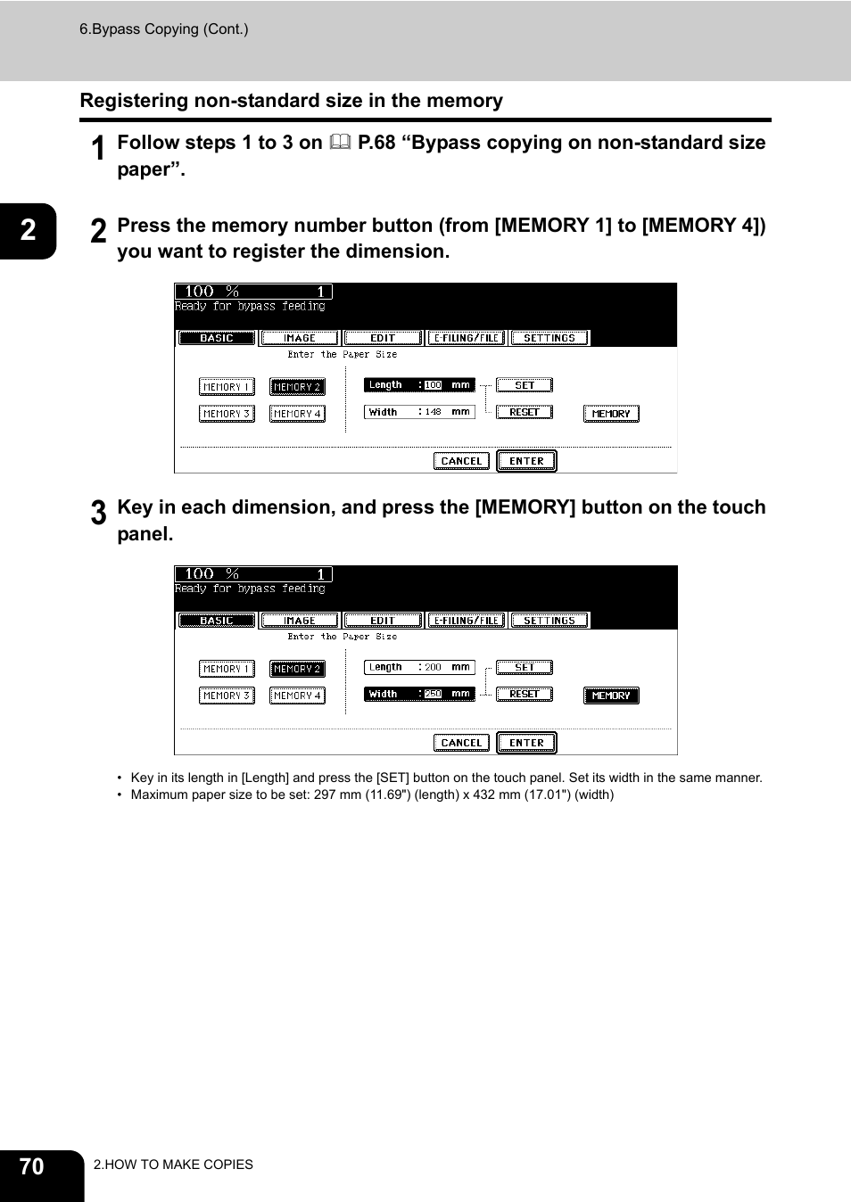 Registering non-standard size in the memory | Toshiba E-STUDIO 850 User Manual | Page 72 / 338