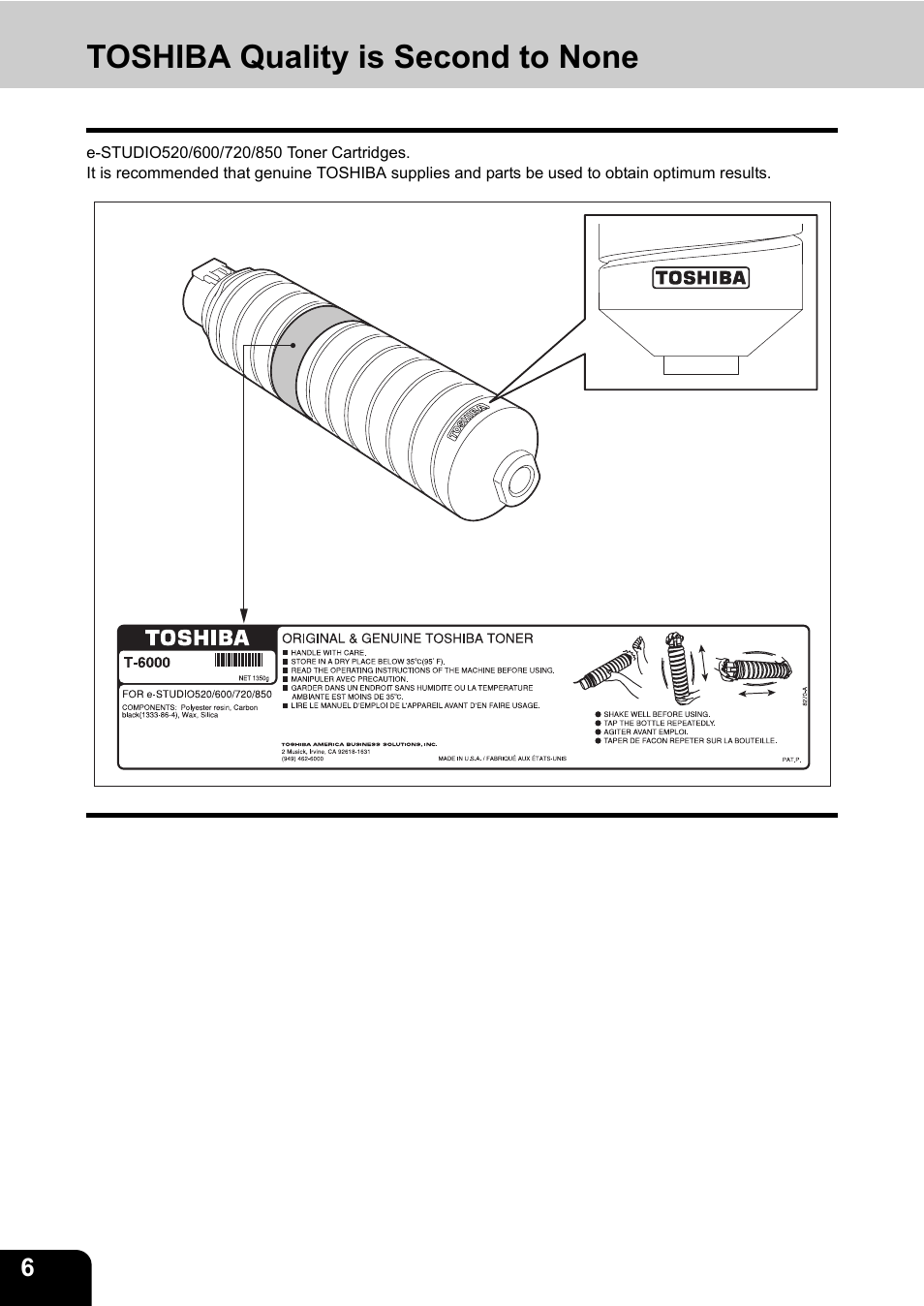 Toshiba quality is second to none | Toshiba E-STUDIO 850 User Manual | Page 8 / 338
