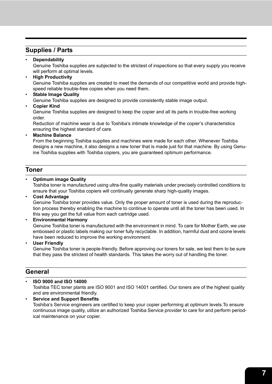 Supplies / parts, Toner, General | Toshiba E-STUDIO 850 User Manual | Page 9 / 338