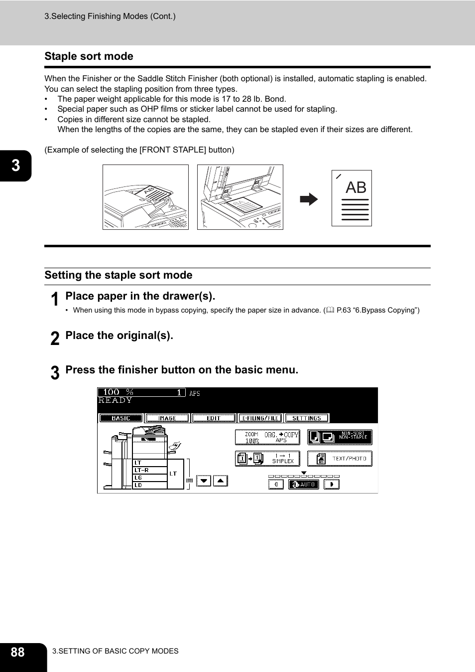 Staple sort mode, Setting the staple sort mode | Toshiba E-STUDIO 850 User Manual | Page 90 / 338