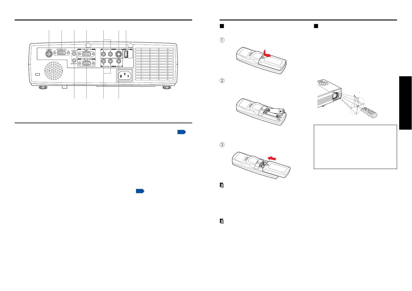 Names of the terminals on the rear panel, Preparing and using the remote control, P.19 | P.18, Preparations | Toshiba TDP-TW100 User Manual | Page 10 / 46