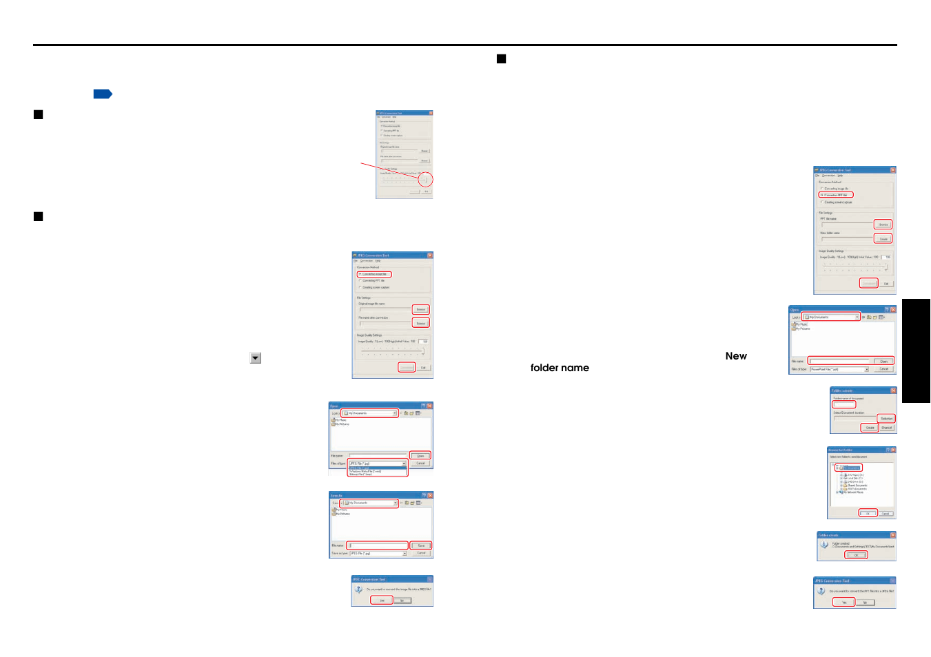 How to use the jpeg conversion tool, Launching the jpeg conversion tool, Converting an image file | Operations, Converting files created with microsoft, Powerpoint | Toshiba TDP-TW100 User Manual | Page 38 / 46