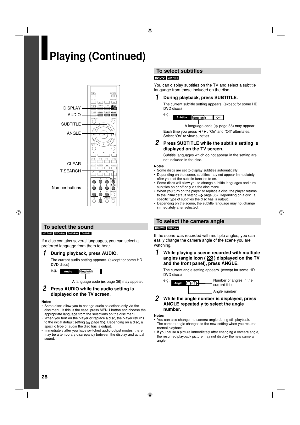 Playing (continued) | Toshiba HD-EP35KB User Manual | Page 28 / 40