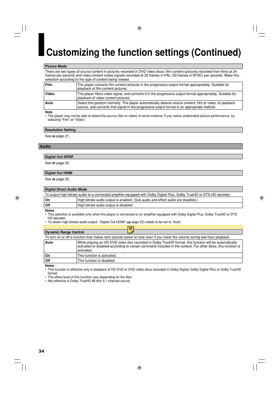 Customizing the function settings (continued) | Toshiba HD-EP35KB User Manual | Page 34 / 40