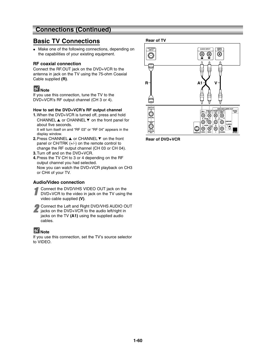 Basic tv, Connections (continued) basic tv connections | Toshiba SD-V390-S-TU User Manual | Page 12 / 48