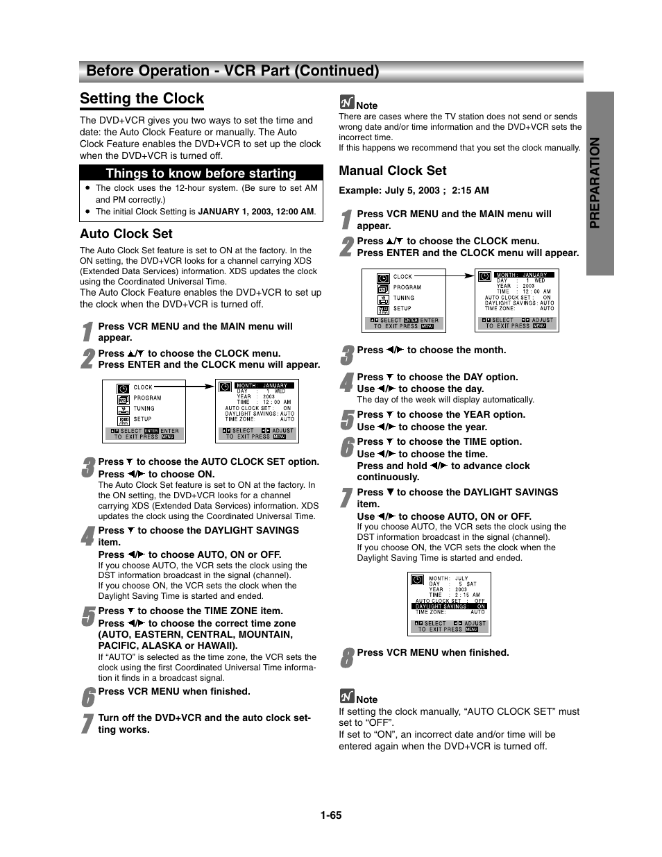 Setting the clock | Toshiba SD-V390-S-TU User Manual | Page 17 / 48