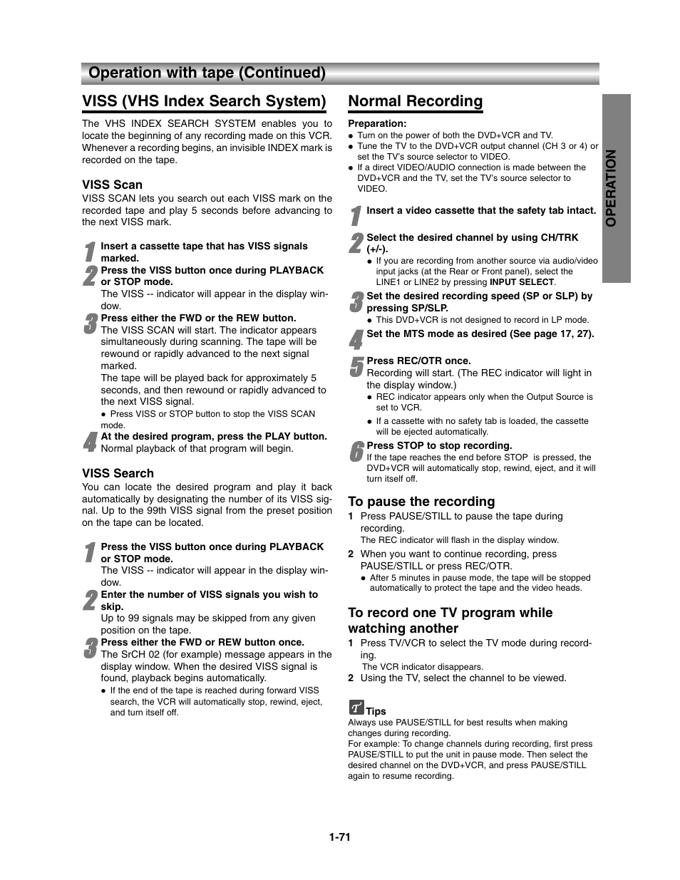 Viss (vhs index search system), Normal recording | Toshiba SD-V390-S-TU User Manual | Page 23 / 48