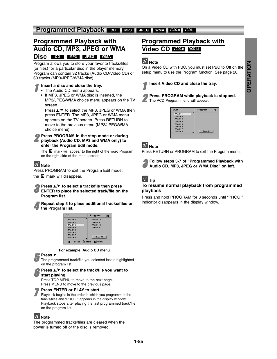 Programmed playback, Programmed playback with video cd, Opera tion | Toshiba SD-V390-S-TU User Manual | Page 37 / 48