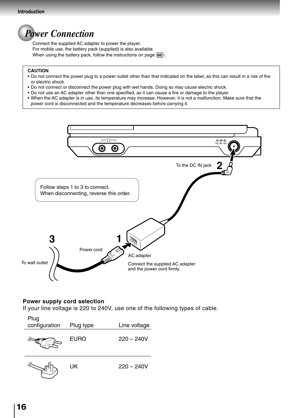 21 3 power connection | Toshiba SD-P2800SE User Manual | Page 16 / 72