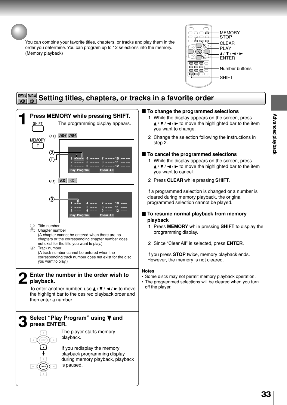 Playing in a favorite order | Toshiba SD-P2800SE User Manual | Page 33 / 72