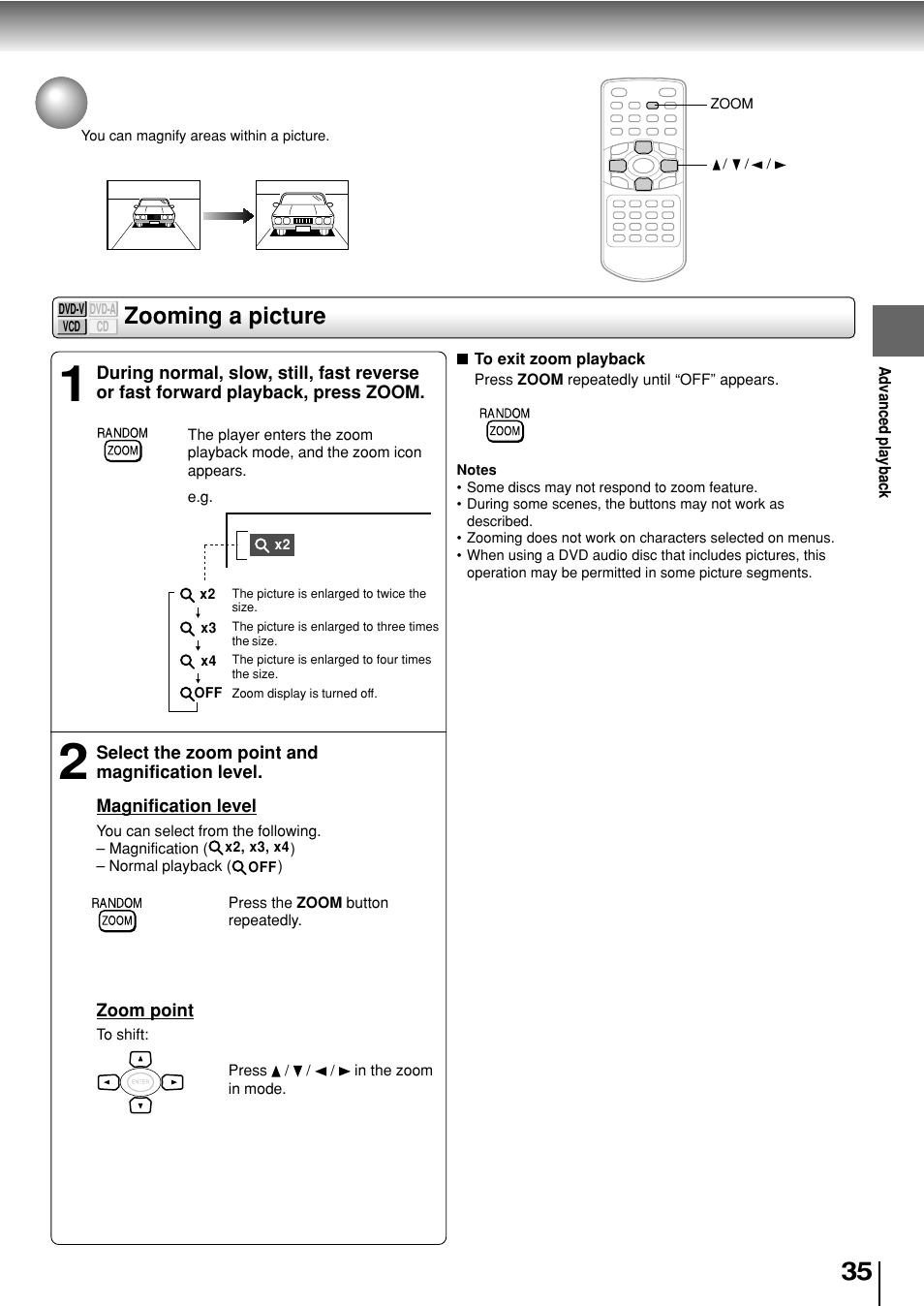 Zooming a picture | Toshiba SD-P2800SE User Manual | Page 35 / 72