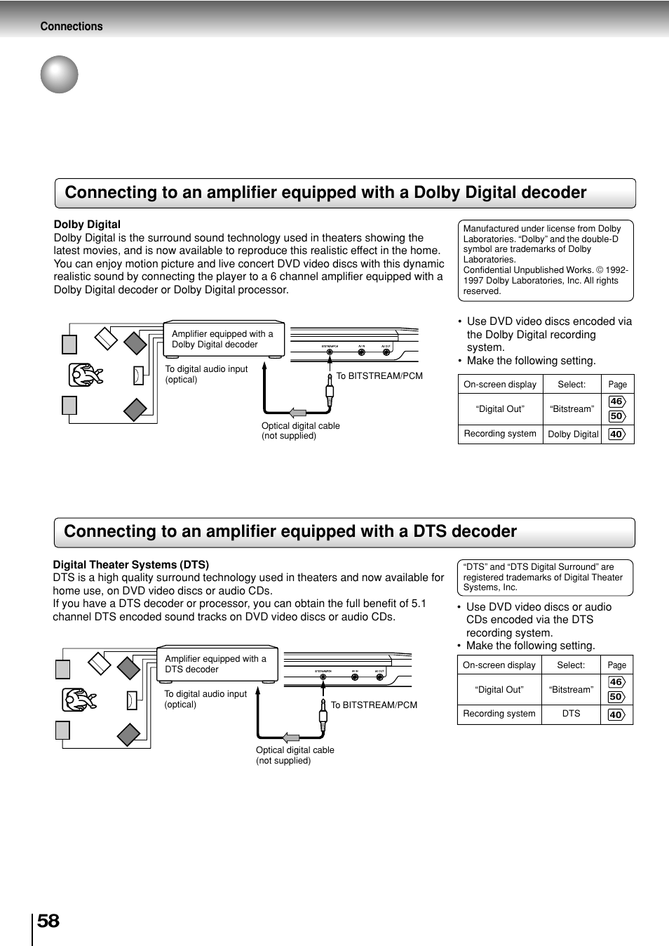 Connecting to audio equipment (continued) | Toshiba SD-P2800SE User Manual | Page 58 / 72