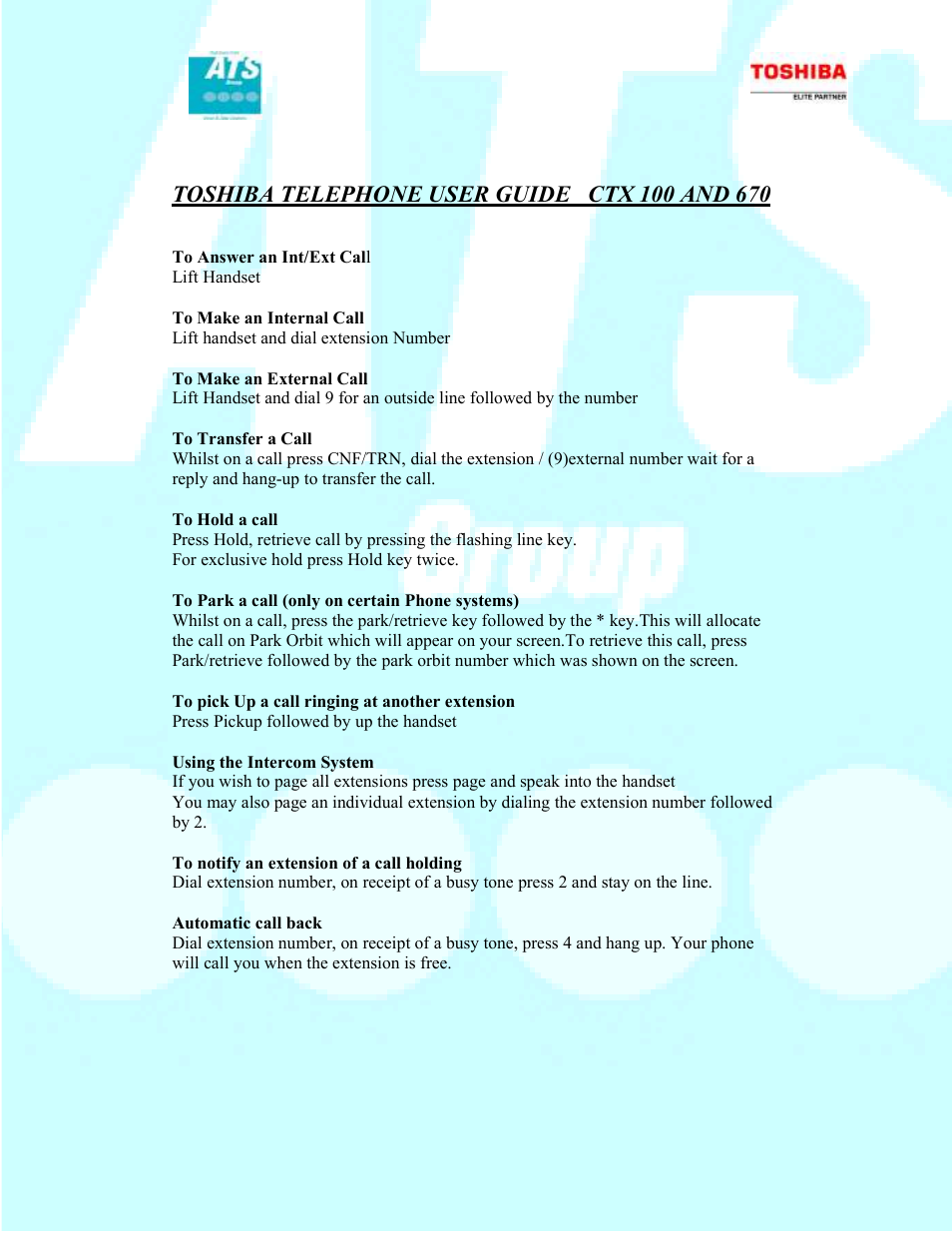 Toshiba CTX100 User Manual | 3 pages
