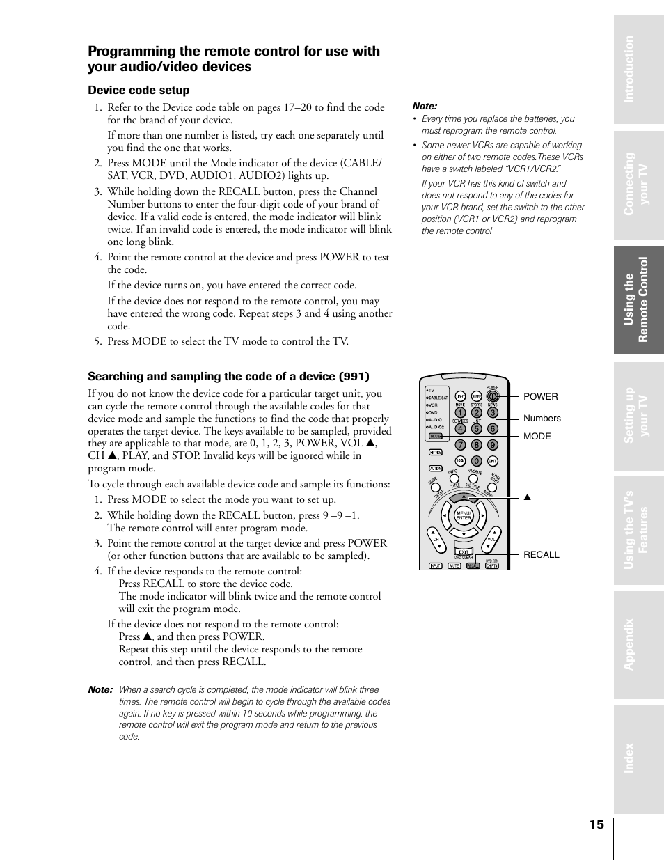 Programming for use with audio/video devices | Toshiba 50HX81 User Manual | Page 15 / 59