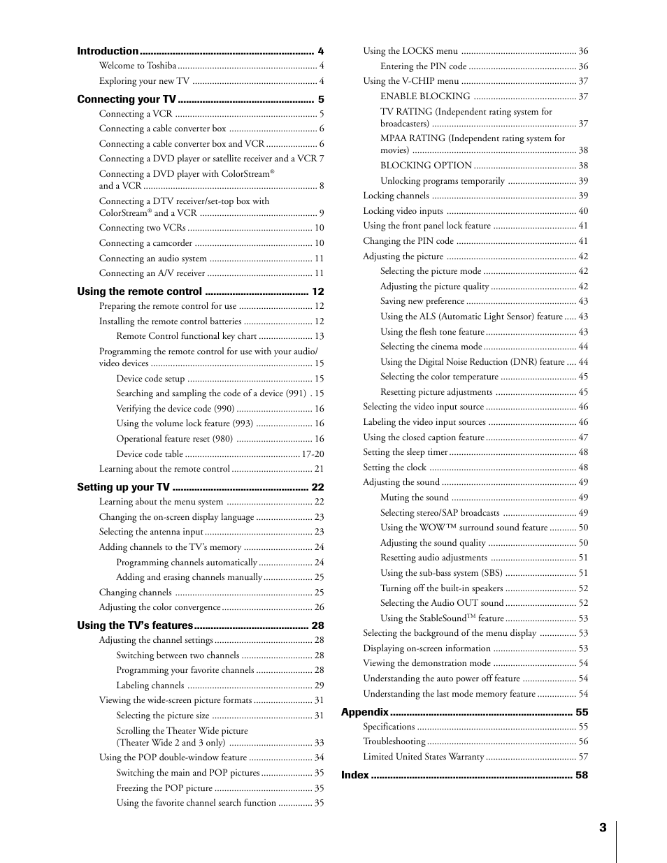 Toshiba 50HX81 User Manual | Page 3 / 59