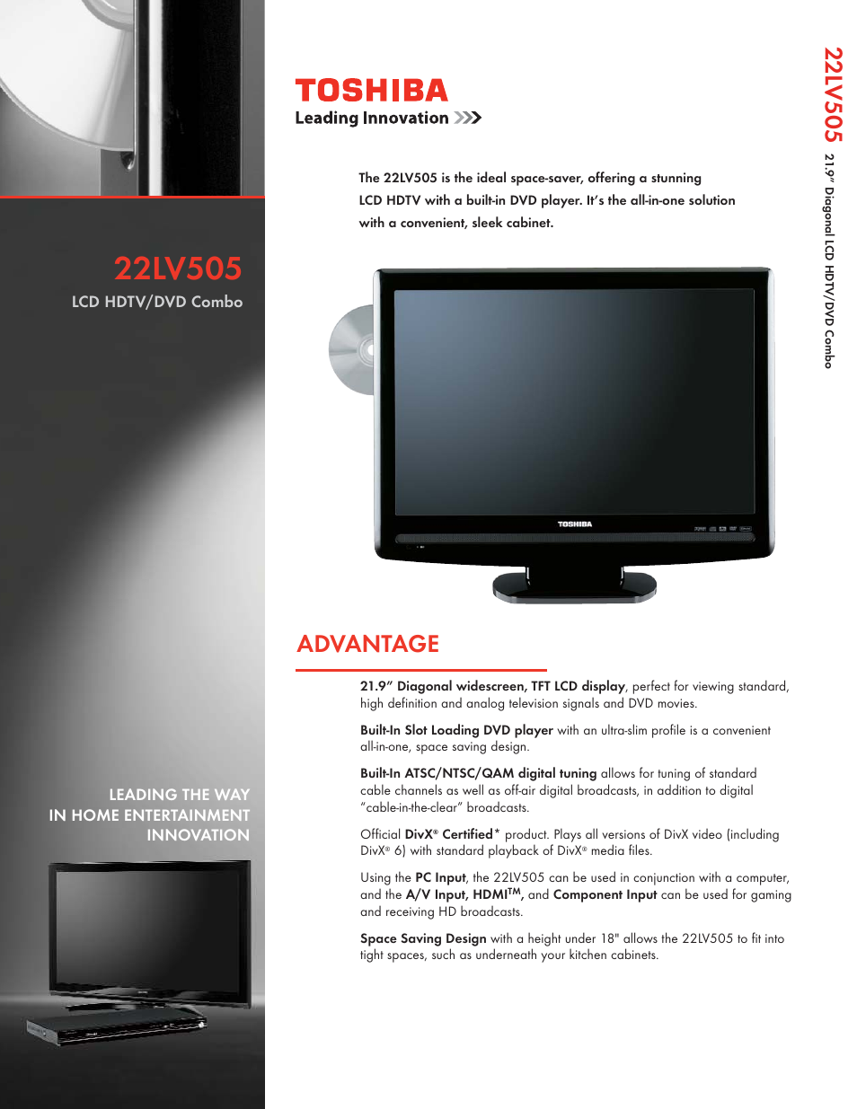 Toshiba 22LV505 User Manual | 2 pages