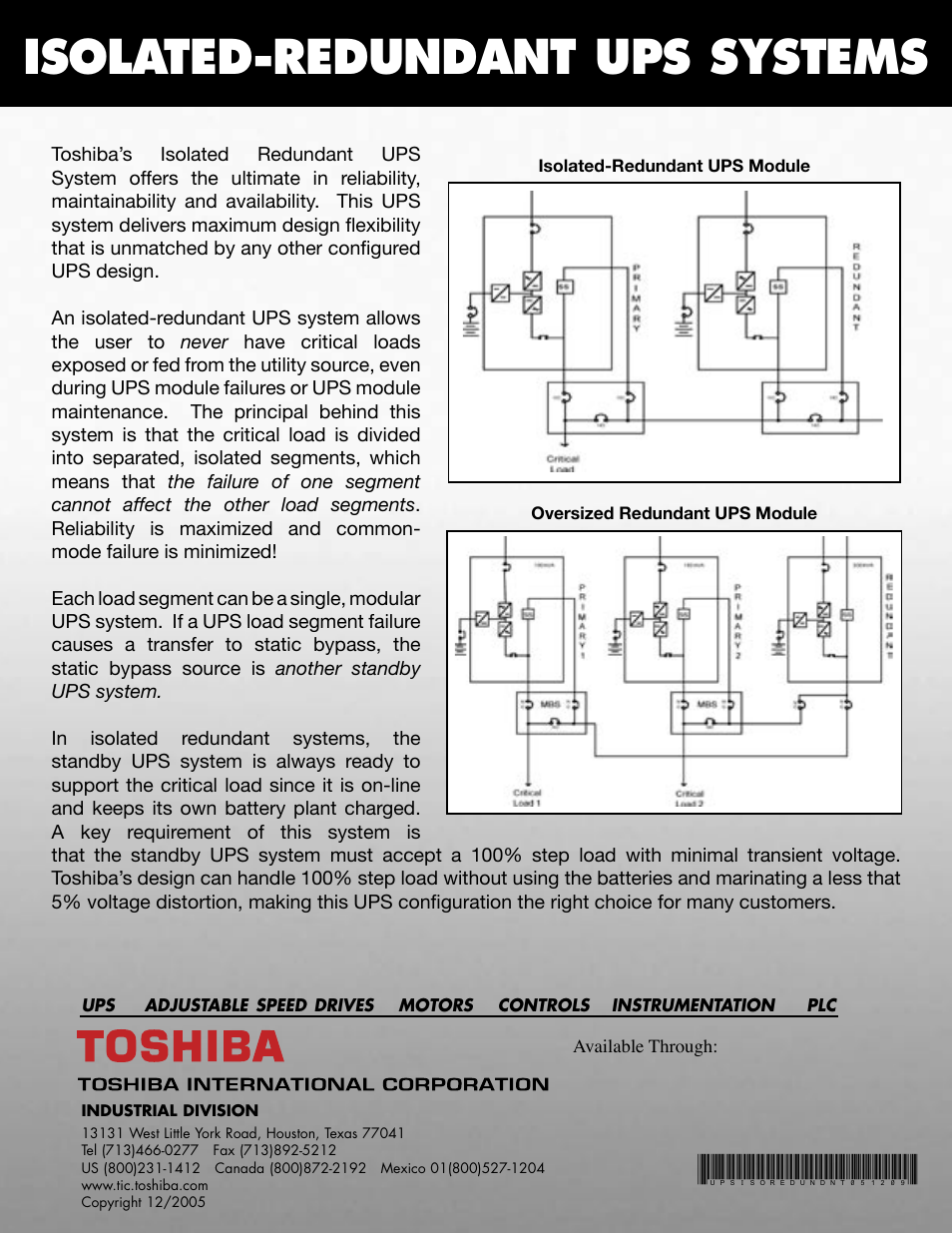 Isolated-redundant ups systems | Toshiba Isolated-Redundant UPS System User Manual | Page 2 / 2