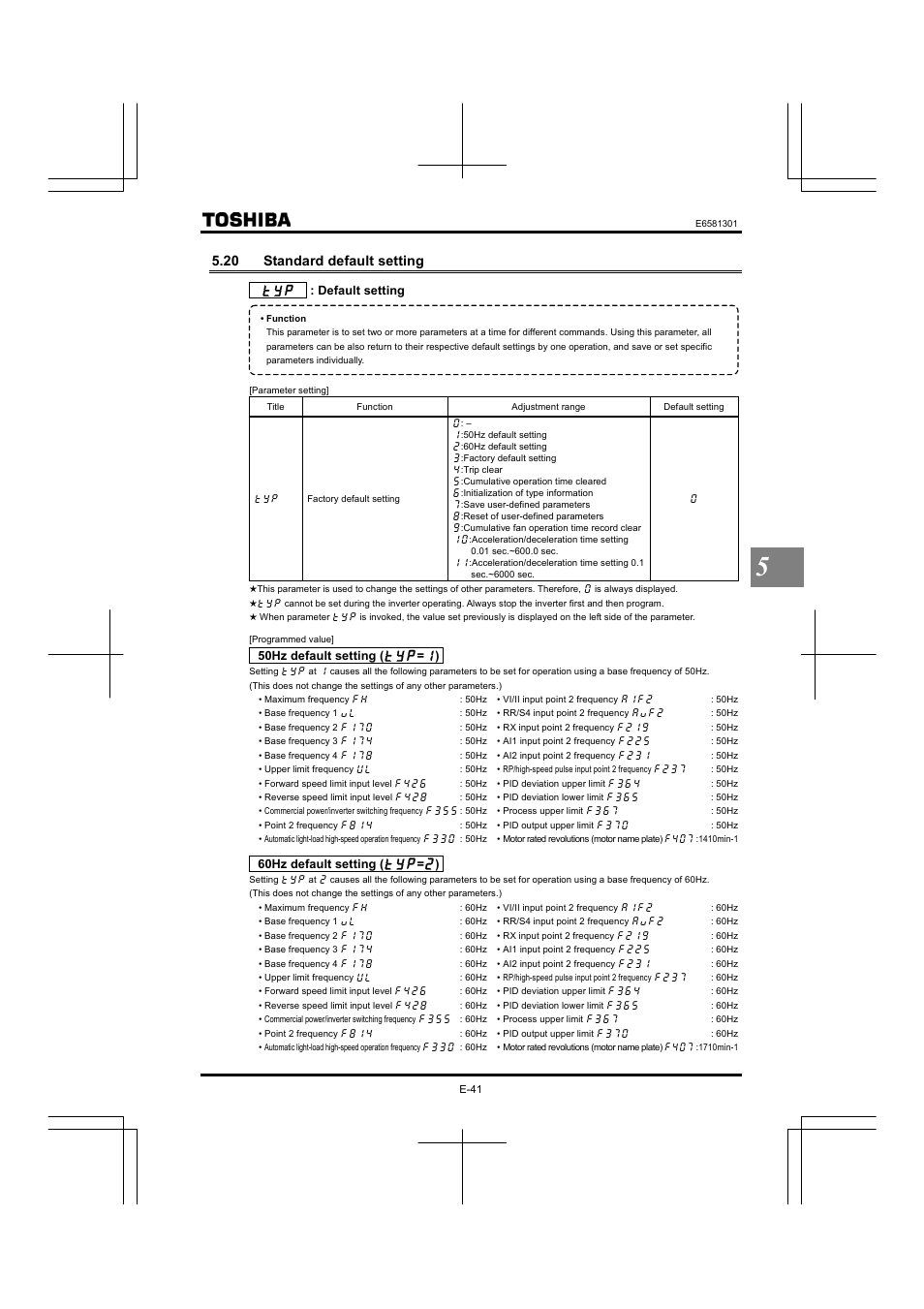 20 standard default setting | Toshiba Tosvert VF-AS1 User Manual | Page 107 / 312