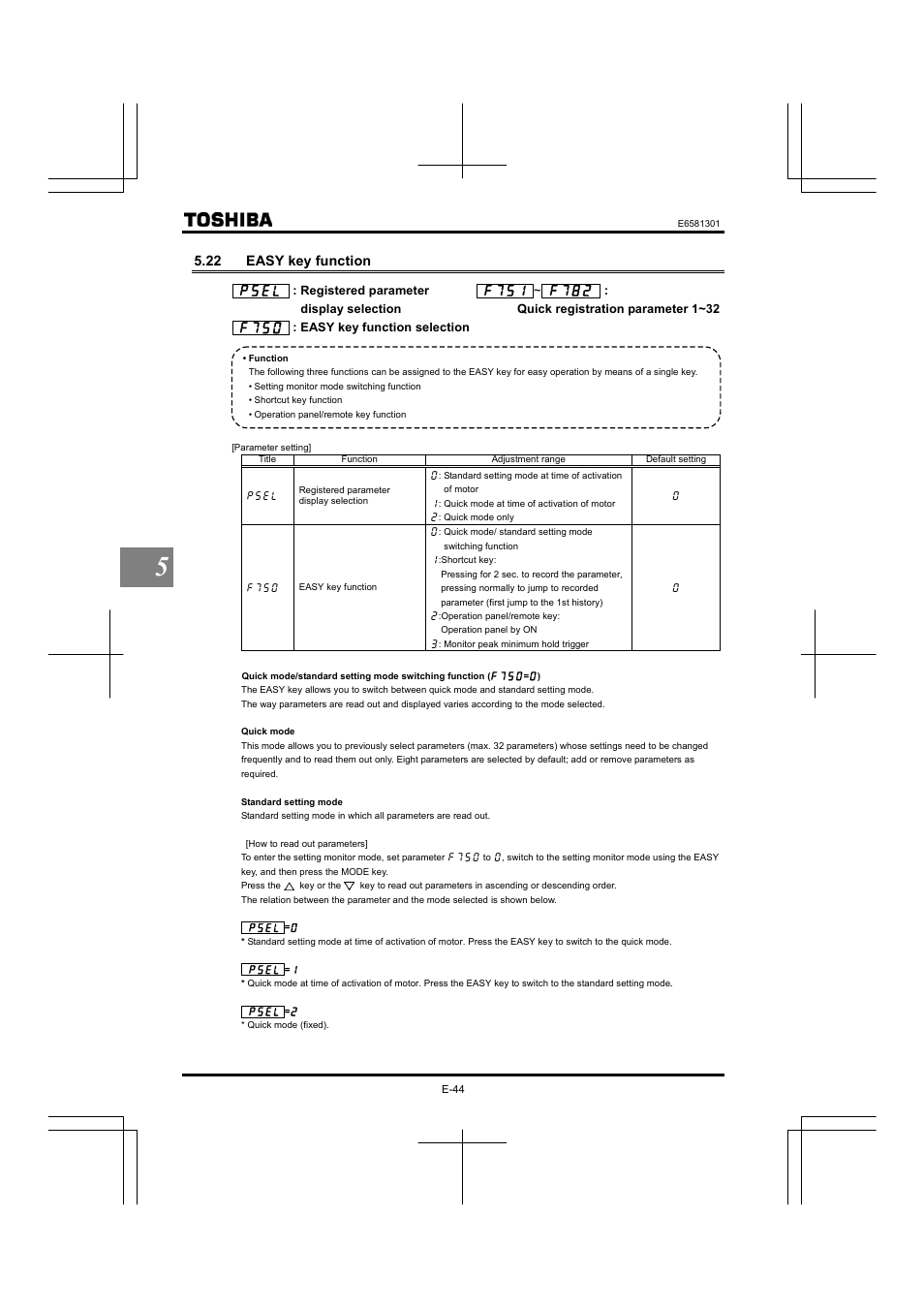 22 easy key function | Toshiba Tosvert VF-AS1 User Manual | Page 110 / 312