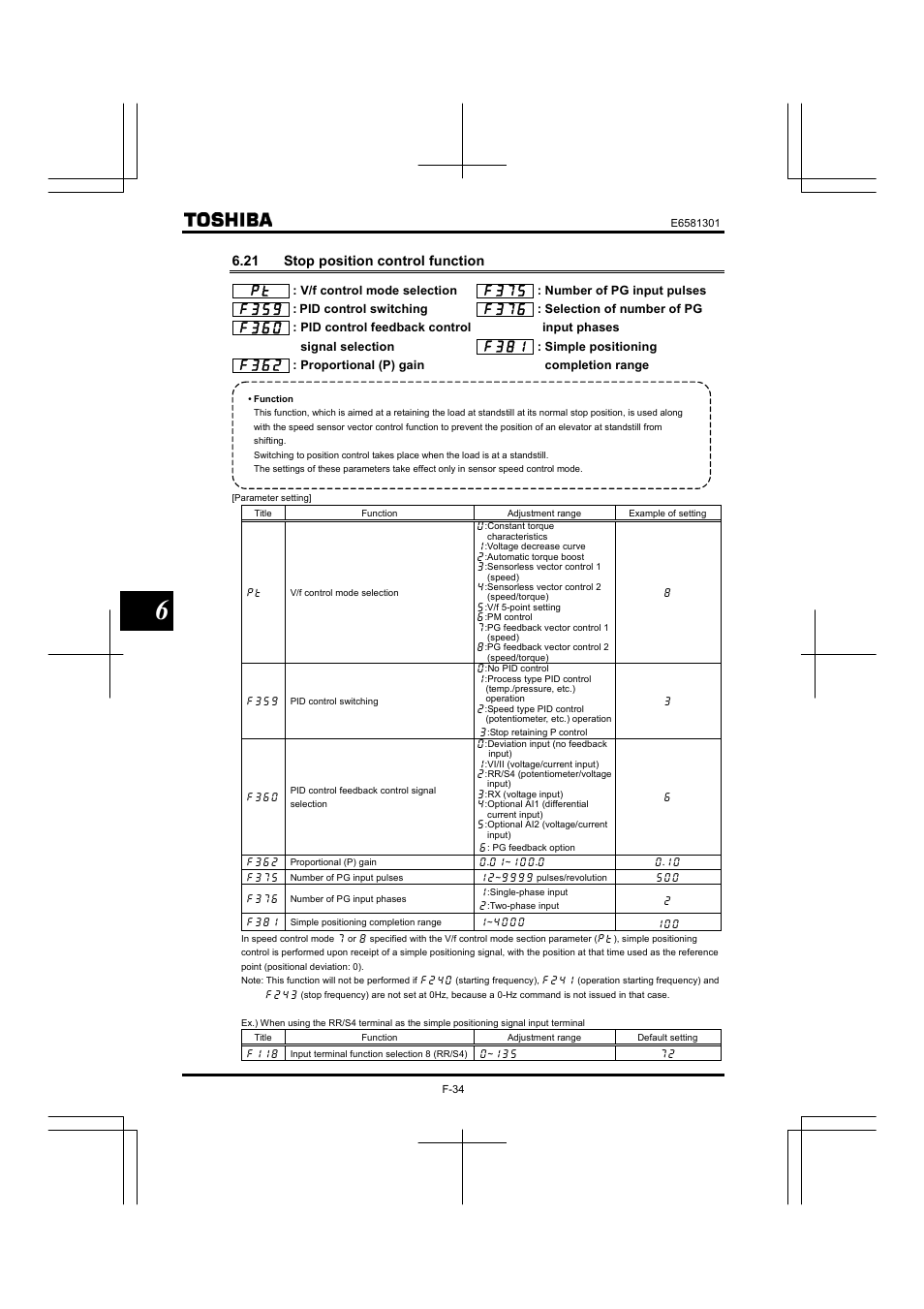 21 stop position control function | Toshiba Tosvert VF-AS1 User Manual | Page 146 / 312