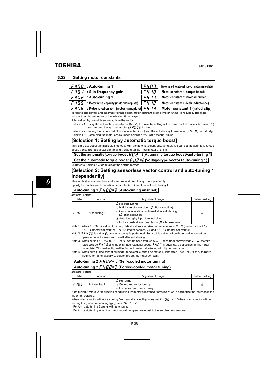 22 setting motor constants, Selection 1: setting by automatic torque boost | Toshiba Tosvert VF-AS1 User Manual | Page 148 / 312