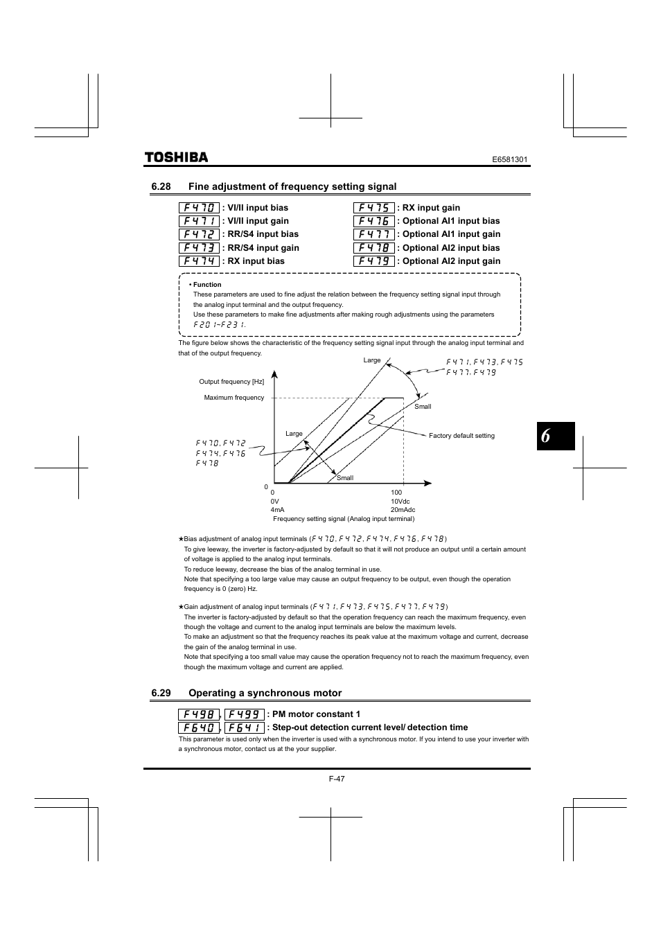 28 fine adjustment of frequency setting signal, 29 operating a synchronous motor | Toshiba Tosvert VF-AS1 User Manual | Page 159 / 312