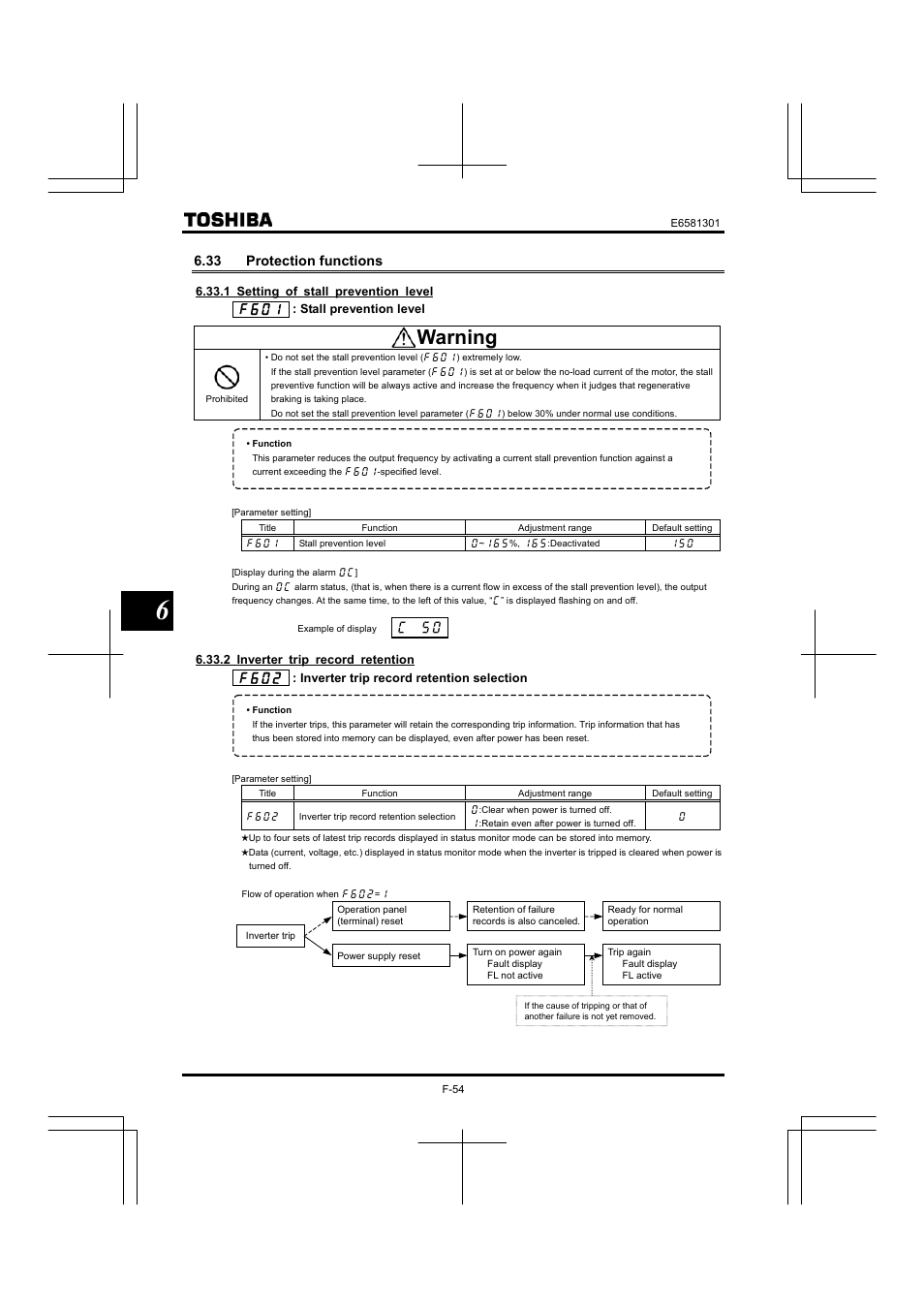 33 protection functions, Warning | Toshiba Tosvert VF-AS1 User Manual | Page 166 / 312