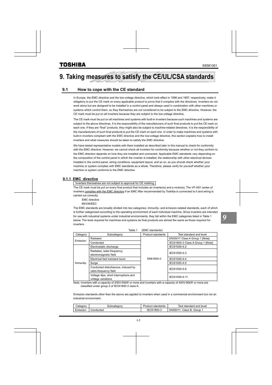 Taking measures to satisfy the ce/ul/csa standards, 1 how to cope with the ce standard | Toshiba Tosvert VF-AS1 User Manual | Page 221 / 312