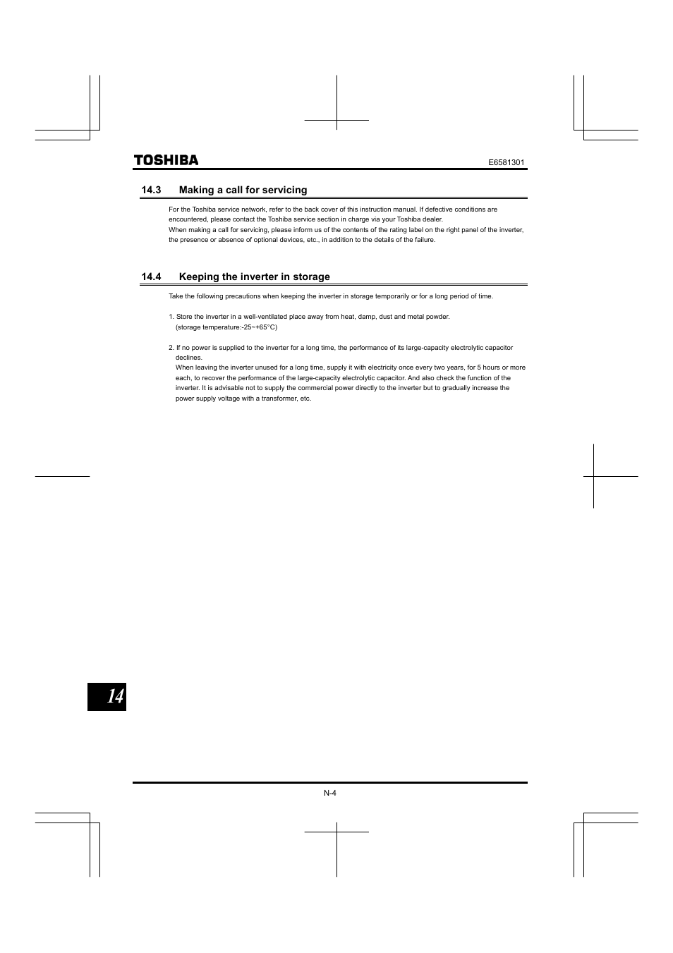 3 making a call for servicing, 4 keeping the inverter in storage | Toshiba Tosvert VF-AS1 User Manual | Page 306 / 312
