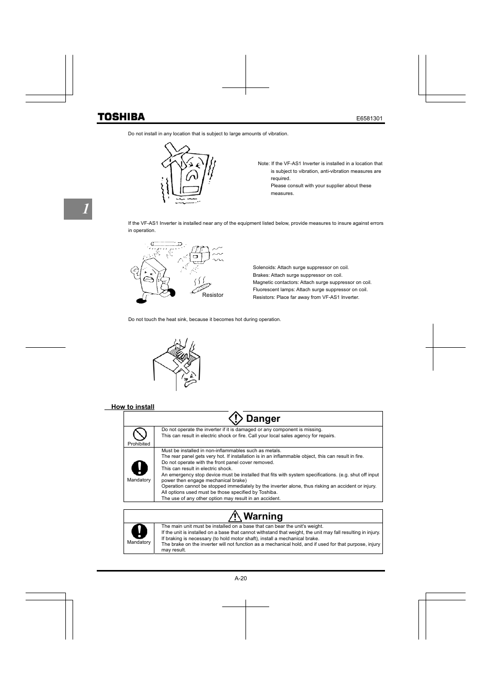 Danger, Warning | Toshiba Tosvert VF-AS1 User Manual | Page 36 / 312
