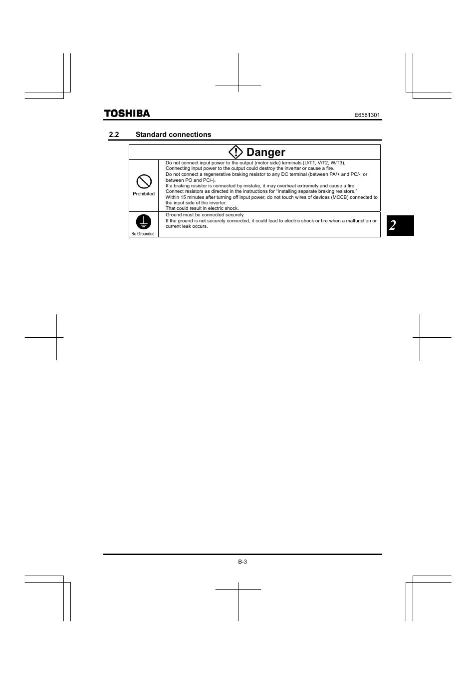 2 standard connections, Danger | Toshiba Tosvert VF-AS1 User Manual | Page 43 / 312