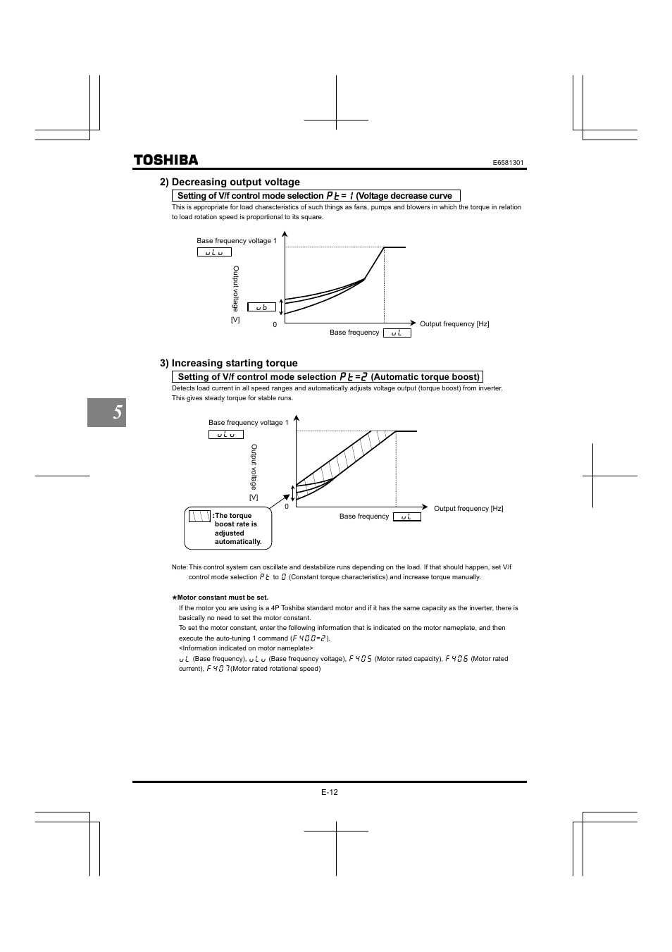 2) decreasing output voltage, 3) increasing starting torque | Toshiba Tosvert VF-AS1 User Manual | Page 78 / 312