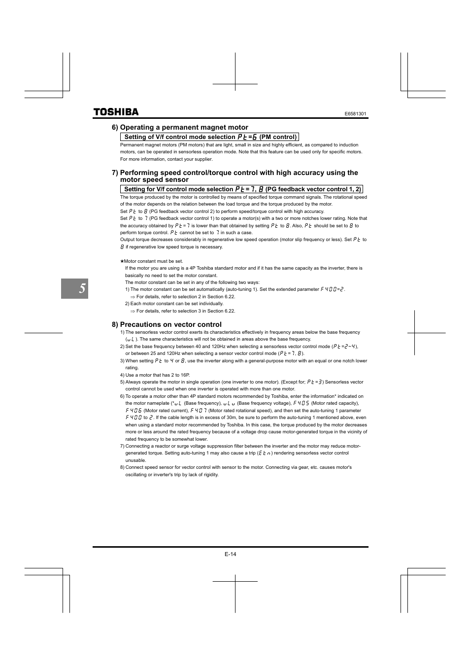 6) operating a permanent magnet motor, 8) precautions on vector control | Toshiba Tosvert VF-AS1 User Manual | Page 80 / 312