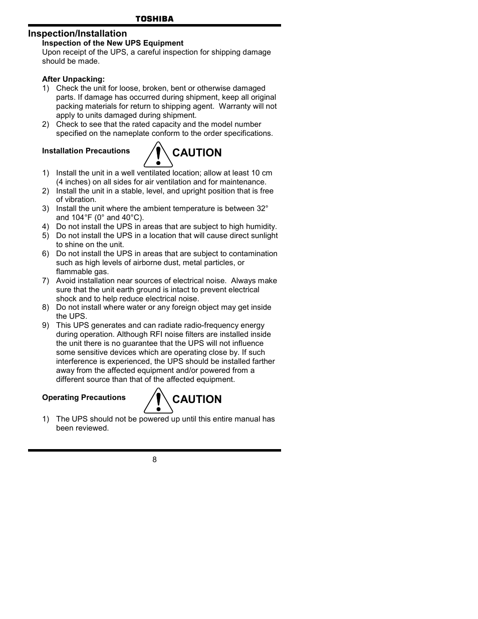 Caution | Toshiba 1700 User Manual | Page 8 / 41