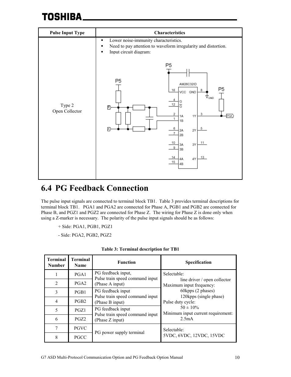 4 pg feedback connection | Toshiba G7 User Manual | Page 17 / 84